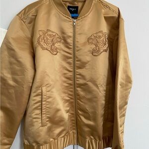 Forever 21 Gold Bomber Jacket with Tiger Embroidery